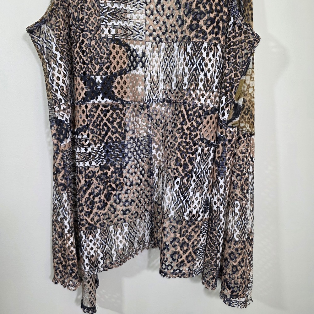 Multiples Womens Vest Animal Print Mesh Draped Open Front Sleeveless Brown Sz M - Picture 8 of 13